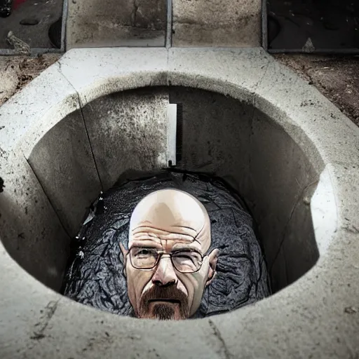 Image similar to Walter white emerging from a sewer hole