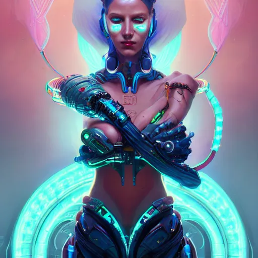 Image similar to portrait of a beautiful cybernetic serpent woman, cyberpunk concept art by pete mohrbacher and wlop and artgerm josan gonzalez and syd mead, digital art, highly detailed, intricate, sci-fi, sharp focus, Trending on Artstation HQ, deviantart, unreal engine 5, 4K UHD image