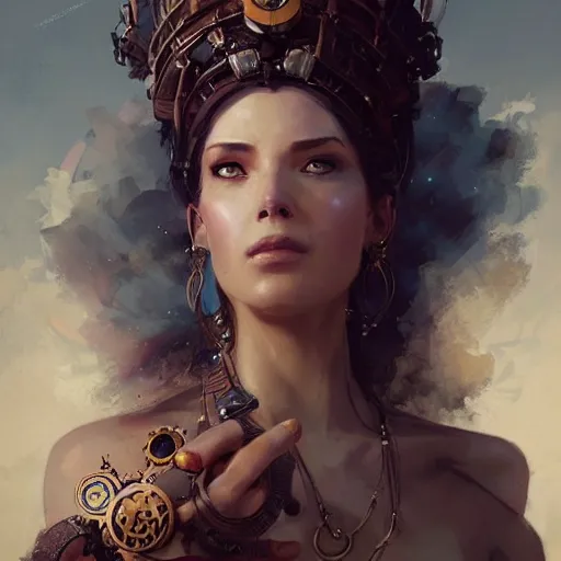 Image similar to a beautiful portrait of a steampunk goddess by greg rutkowski and raymond swanland, trending on artstation, ultra realistic digital art