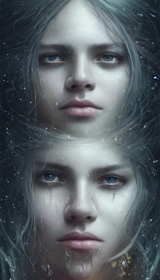 Prompt: tears turning into waterfall, crying eyes wide open, fame of thrones, lord of daggers, neon, fibonacci, sweat drops, insane, intricate, highly detailed, digital painting, artstation, concept art, smooth, sharp focus, illustration, Unreal Engine 5, 8K, art by artgerm and greg rutkowski and alphonse mucha