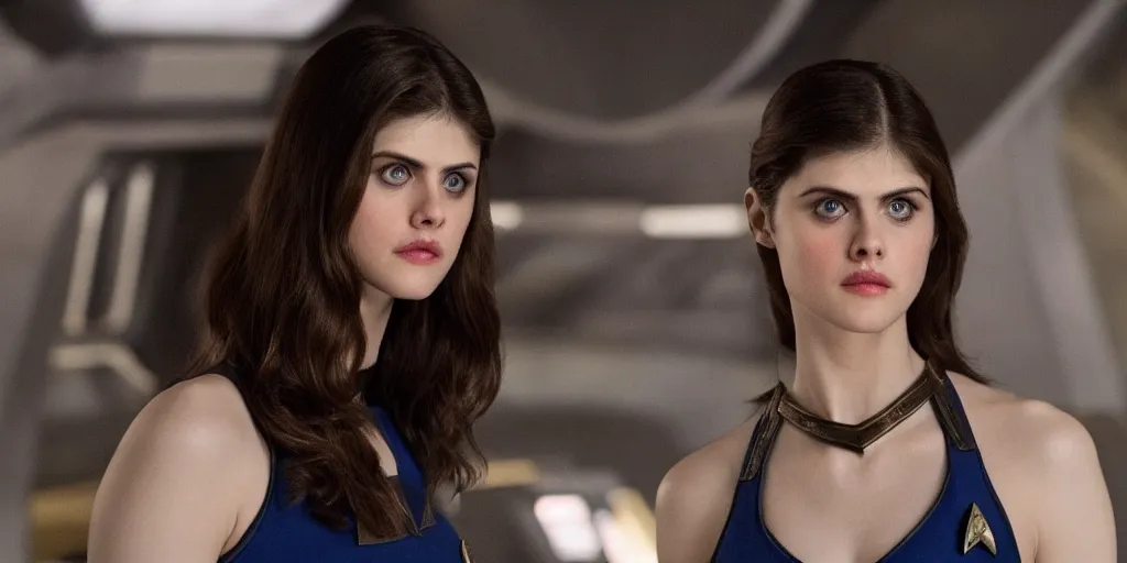 Image similar to Alexandra Daddario is the captain of the starship Enterprise in the new Star Trek movie