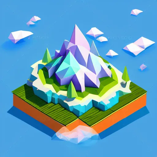 Prompt: dream a floating island isometric art, low poly art, game art