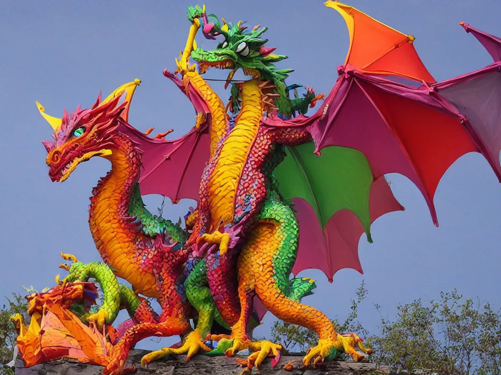 Prompt: colorful dragon spreading its huge wings