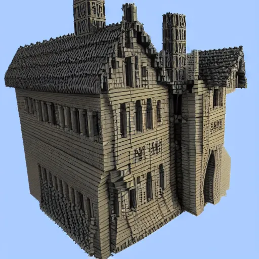 Image similar to a 3d render of a voxel medieval house