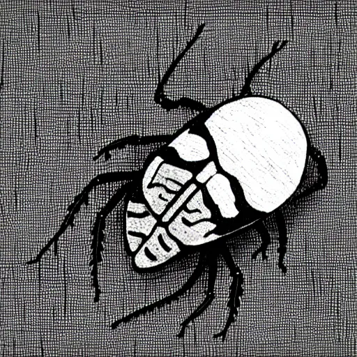 Image similar to monochromatic illustration of a beetle, one line, line drawing, unbroken, minimalist, white background, black and white