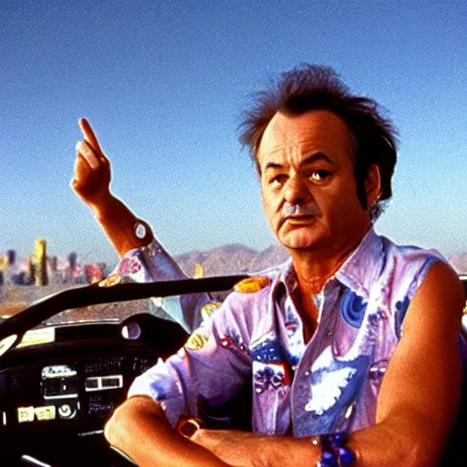 Image similar to bill murray in fear and loathing in las vegas, movie still, promotional shot