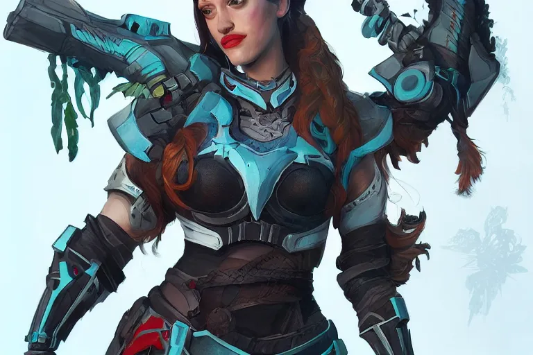 Prompt: Kat Dennings as Alloy from Horizon Zero Dawn by Mandy Jurgens and Artgerm and william-adolphe bouguerea, highly detailed, trending on artstation, award winning, H 768