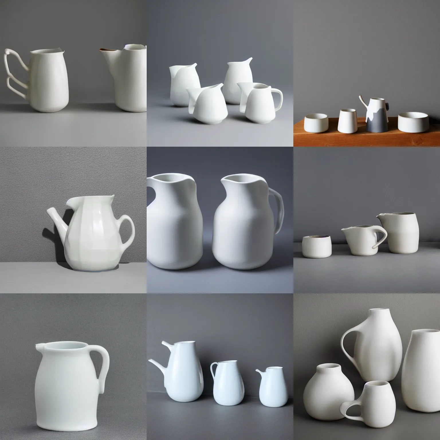 Prompt: porcelain jugs that melt upon contact with fog