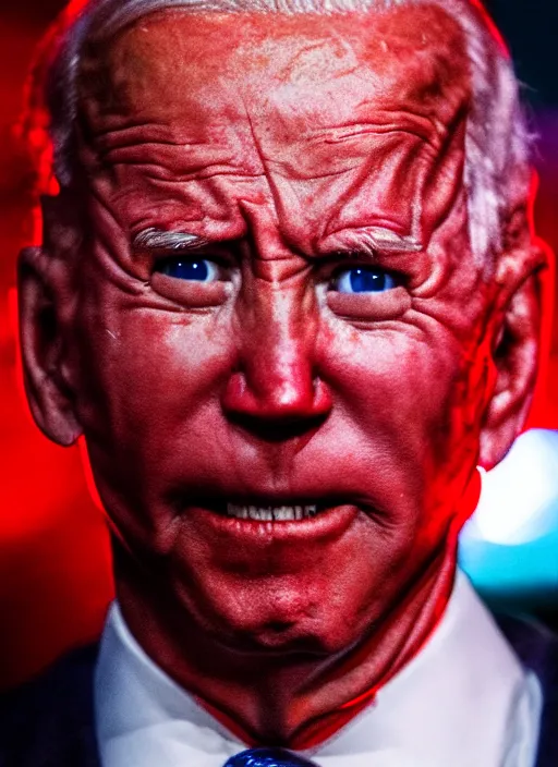 Image similar to hyper realistic ultra realistic horror terror dimensional photo furious glowing red eyes biden, high quality photo, detailed , 8k