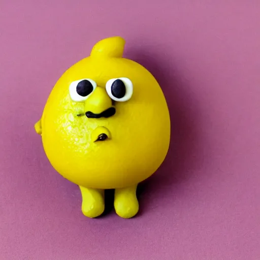 Prompt: a lemon character, made of clay, claymation
