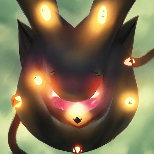 Image similar to a pokemon that looks like bat, bat hanging upside down in a tree, glowing like a light bulb, digital art. trending on art station, unreal engine.