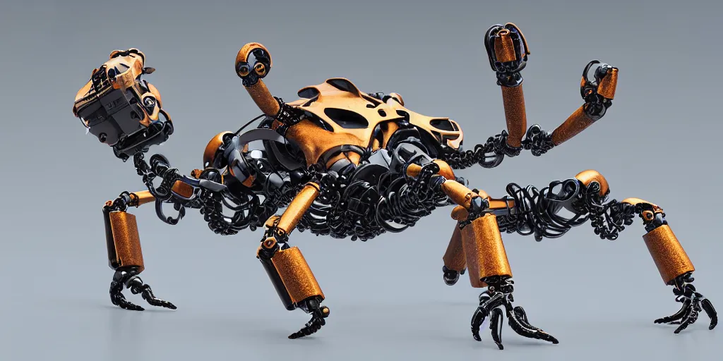 Image similar to photo of industrial design Crab biomorph Dvg TrArtifficial Smart Turbo bionicle organism biomimmicry exoskeleton hydraulics trending on behance visualisation industrial design object robot headcrab vrat unreal engine Space design concept 3D unreal engine