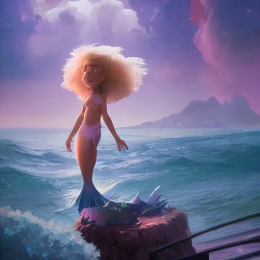 Image similar to doc brown as arielle the mermaid in water, studio ghibli, pixar and disney animation, sharp, anime key art by greg rutkowski, bloom, dramatic lighting