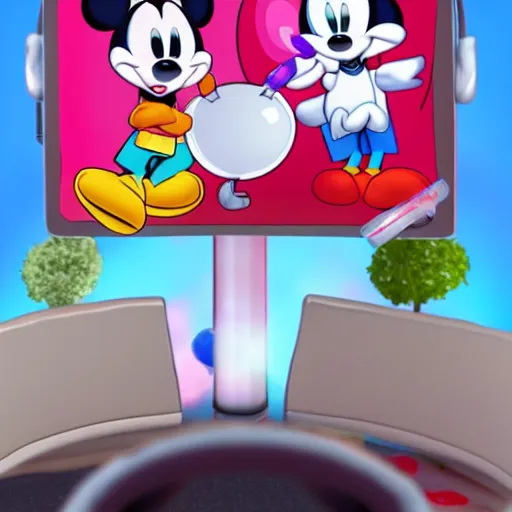 Prompt: mikey mouse with lollipops instead of ears meditating in a 3 d video game screenshot