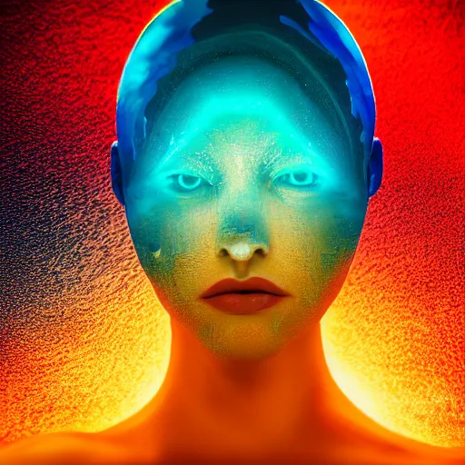 Image similar to water artwork manipulation in the shape of a human head, on the ocean water, futuristic, abstract art, glowing, gradient, hyper realistic, ray tracing, realistic water, sharp focus, long shot, 8 k resolution, cinematic, photoshop water art