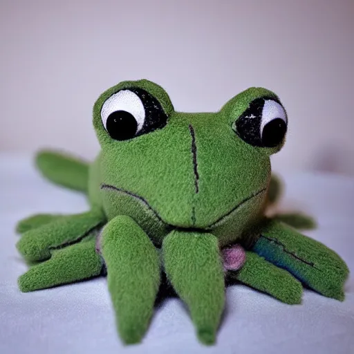 Image similar to cute fluffy plushie frog, cutecore, shaggy, stuffed animal photography,