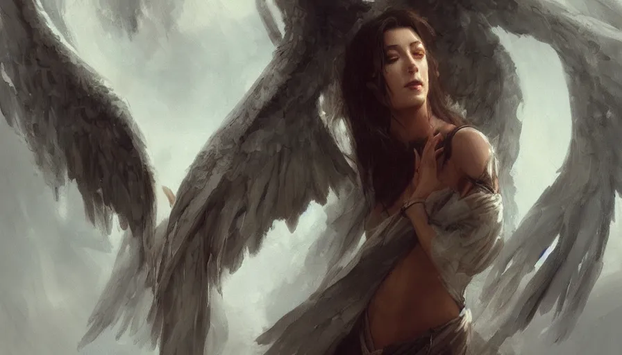 Image similar to A beautiful painting of Mia Sara as the angel of death by greg rutkowski and Kalin Popov , Trending on artstation HD.