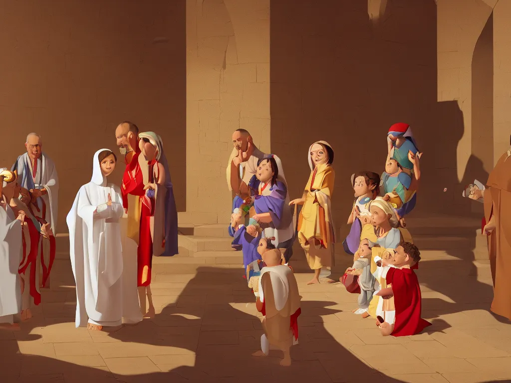 Image similar to the presentation of the infant Jesus in the temple, by goro fujita, trending on artstation, 8k, highly detailed, digital graphic art