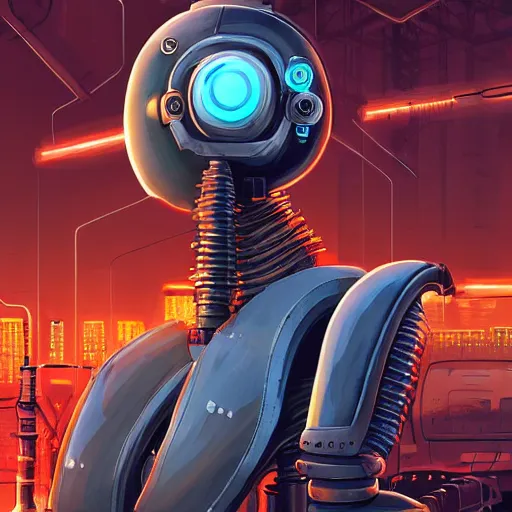 Image similar to concept art portrait of a diesel punk robot on a depth of field background, by cam sykes. an intricate, elegant, highly detailed digital painting, concept art, smooth, sharp focus, illustration, in the style of syd mead.