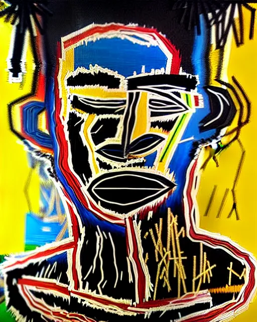 Image similar to A extremely highly detailed majestic hi-res beautiful immaculate head and shoulders award winning painting masterpiece of the face of a strong black african man by Jean-Michel Basquiat, 8k, high textures, hyper sharp, insanely detailed and intricate, super detailed, 8k HDR high quality