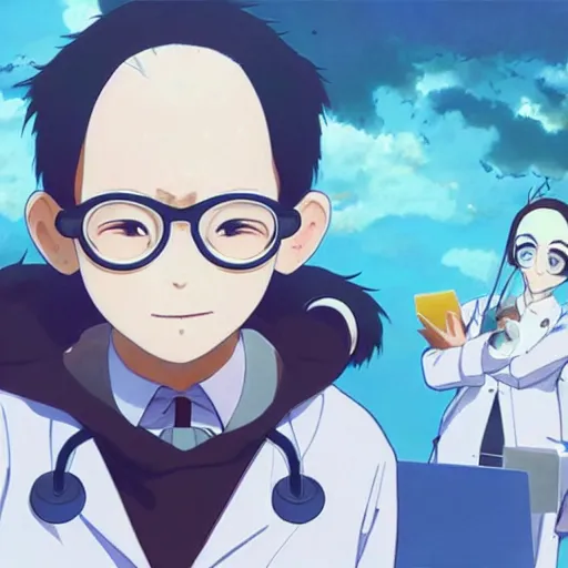 Prompt: a scientist monkey wearing a lab coat, illustration concept art anime key visual trending pixiv fanbox by wlop and greg rutkowski and makoto shinkai and studio ghibli and kyoto animation symmetrical facial features