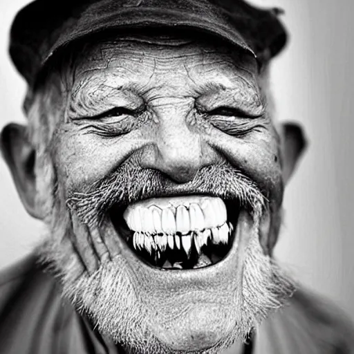 Image similar to an old man who has grown the world\'s longest human teeth, which are two inches long and curling up out of the mouth