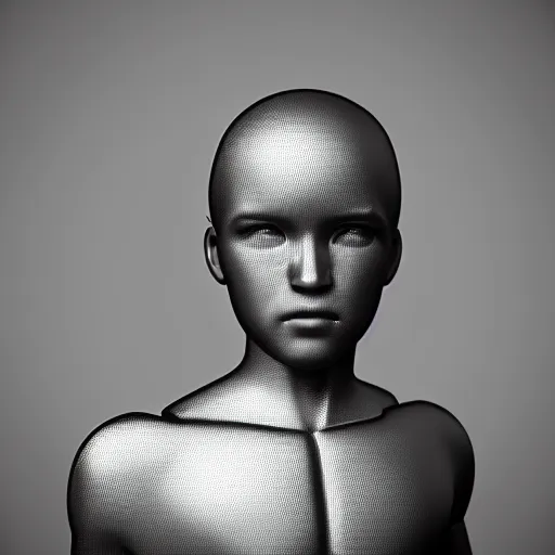 Image similar to Portrait of an android boy with robotic parts, hyper-realistic, cinema 4D