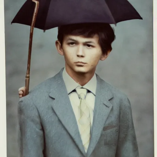 Image similar to young man holding an umbrella, 14mm high-resolution color photo