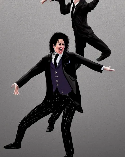 Image similar to Michael Jackson & Michael Mcintyre dancing in front of a crowd,real life skin, intricate, elegant, highly detailed, artstation, concept art, smooth, sharp, photo