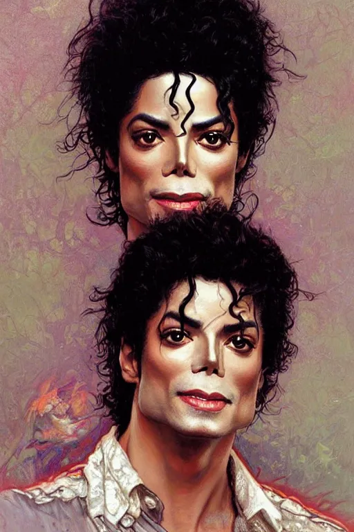 Prompt: michael jackson 1 9 8 3 portrait, fantasy, regal, intricate, by stanley artgerm lau, greg rutkowski, thomas kindkade, alphonse mucha, loish, norman rockwell