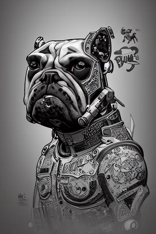 Prompt: cyborg bulldog cartoon concept art, high - contrast, intricate, elegant, highly detailed, digital painting, artstation, concept art, smooth, illustration