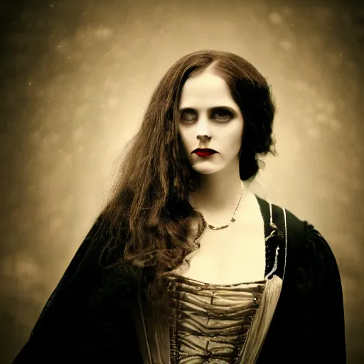 Image similar to A beautiful portrait of a lady, victorian, dracula, ominous, depth of field, bokeh, irwin penn, soft light, cinematic