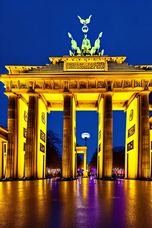 Prompt: neon streets of berlin brandenburg gate, 4 k, award winning photo