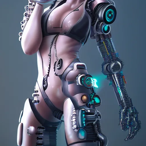Prompt: cyberpunk cyborg girl in full growth, detailed, full shot, trending on artstation