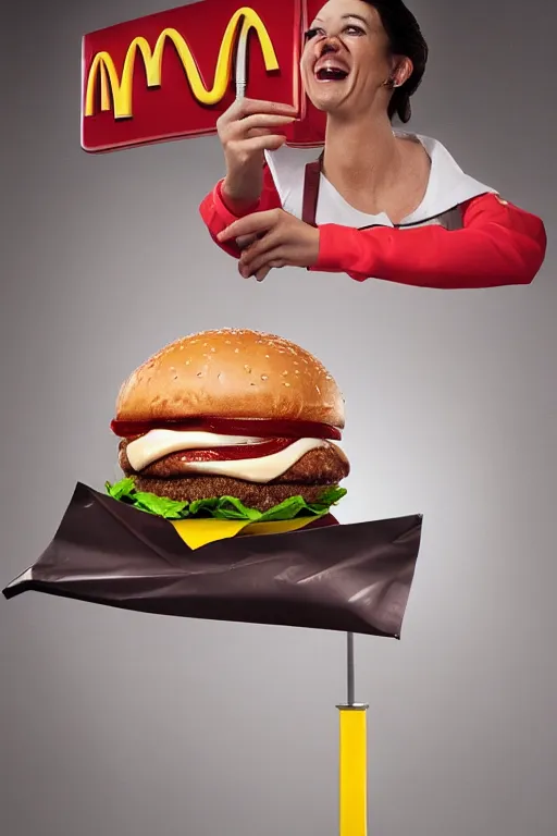 Image similar to tallest mcdonalds hamburger, commercial photography