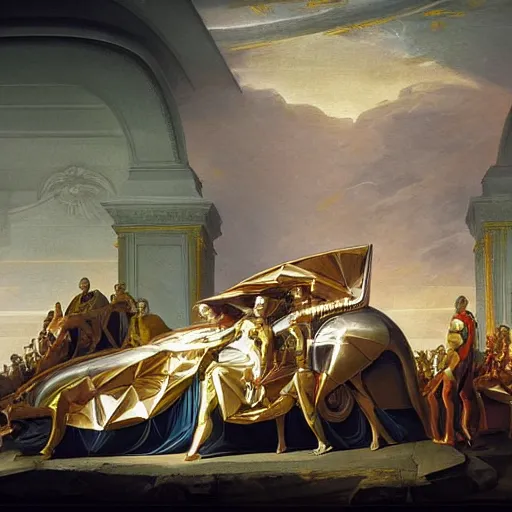 Prompt: sci-fi 🚗 dynamic organic forms and wall structure in the coronation of napoleon painting by Jacques-Louis David ceramic metal material shiny gloss water reflections search pinterest keyshot product render 4k