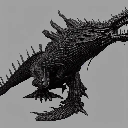 Image similar to cross section anatomy of a black scaled dragon 3D, 8k resolution by H R Giger