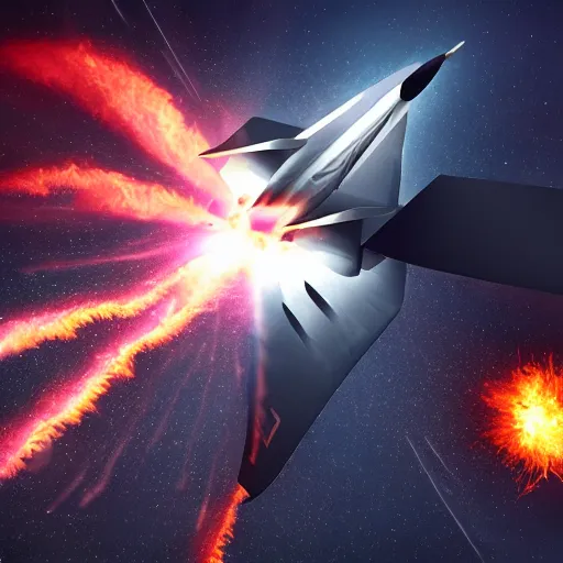 Prompt: cinematic areal shot of a fighter jet exploding from the energy wave concept art