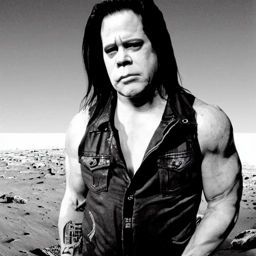 Image similar to glenn danzig is very confused on the surface of mars and there are aliens trying to give him a pill,