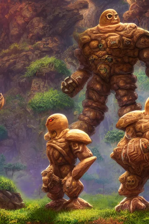 Image similar to zelda fantasy art giant golem troll wood rock greeble gemstone, global illumination ray tracing hdr fanart arstation by sung choi and eric pfeiffer and gabriel garza and casper konefal