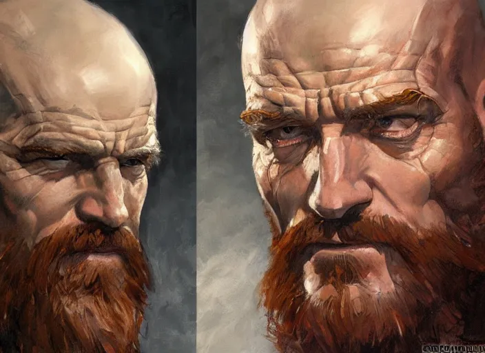 Image similar to a highly detailed beautiful portrait of bryan cranston as kratos, by gregory manchess, james gurney, james jean