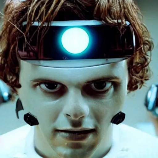 Image similar to the man with robot head, movie by edgar wright