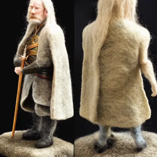 Prompt: needle felted king theoden from the return of the king (2003), highly detailed, tilt shift, eerie!, hyperrealism, highly textured, god rays