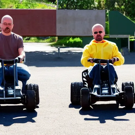 Image similar to Walter White and Jesse Pinkman in go karts