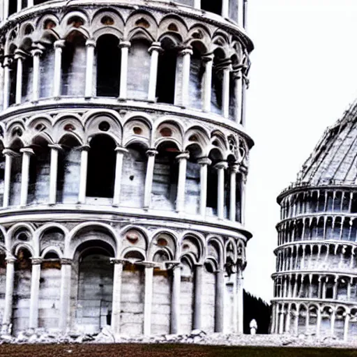 Prompt: a demolished and ruined leaning tower of pisa