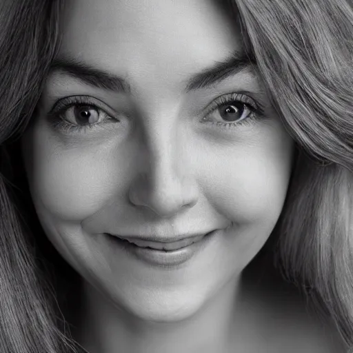 Image similar to face of a shy smiling woman, coherent, symmetrical, studio photo, soft light