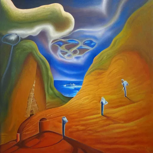 Prompt: journey in the cave, surrealist art, oil canvas