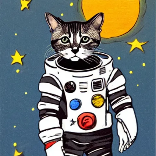 Prompt: a cat in a spacesuit for cats on the moon