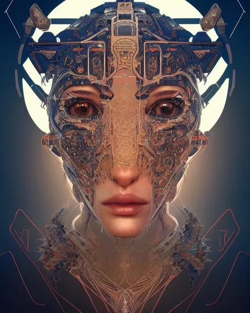 Image similar to symmetry!! portrait of a machine from horizon zero dawn, machine face, decorated with pharoanic motifs, intricate, elegant, highly detailed, digital painting, artstation, concept art, smooth, sharp focus, illustration, art by artgerm and greg rutkowski and alphonse mucha, 8 k