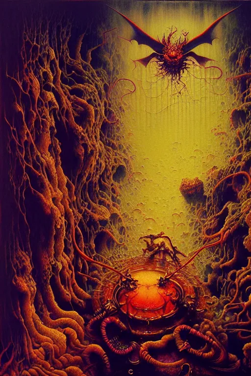 Prompt: realistic detailed image of recording studio in hell, depth perception, depth of field, action horror by lisa frank, ayami, kojima, amano, karol bak, greg hildebrandt, and mark brooks, neo - gothic, gothic, rich deep colors. beksinski painting, part by adrian ghenie and gerhard richter. art by takato yamamoto. masterpiece